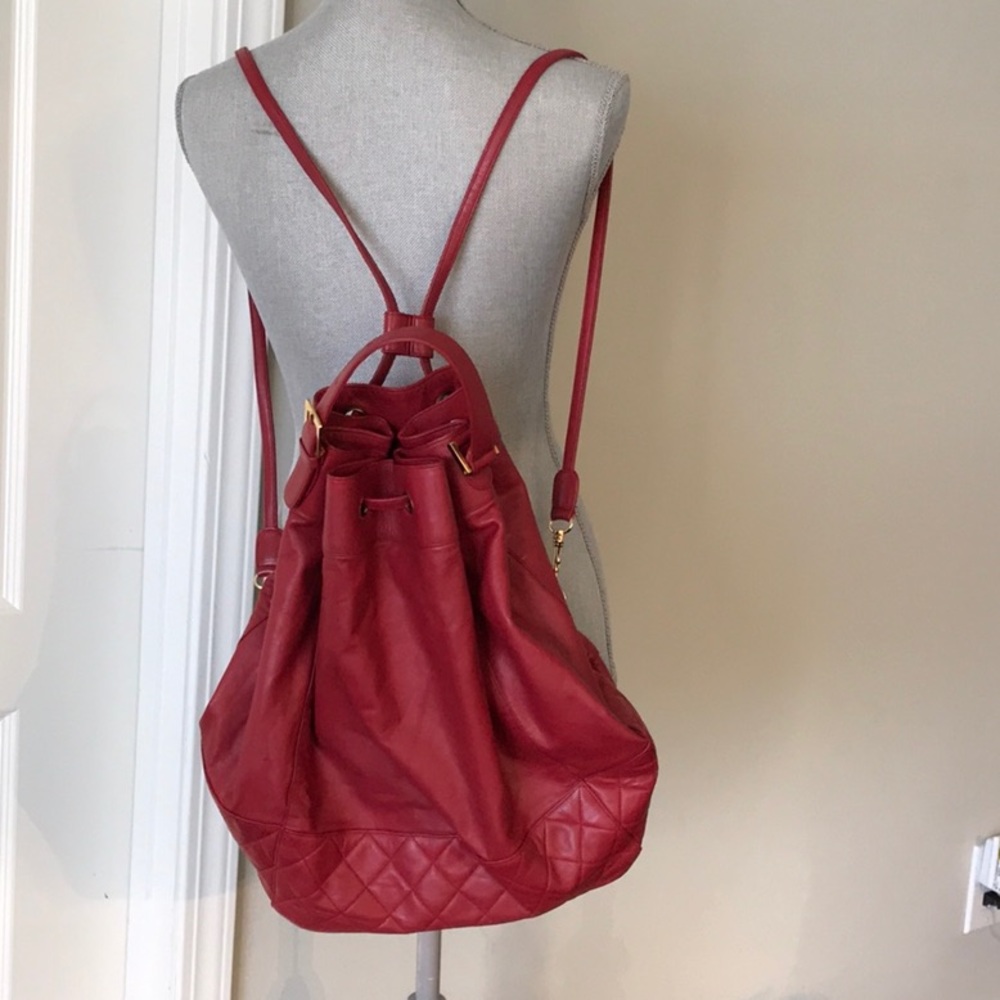Chanel Large Backpack Red with attached pocket